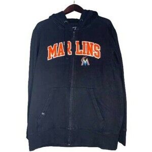 Miami Marlins Mens XL Hoodie Full Zip Long Sleeve MLB Hooded Black